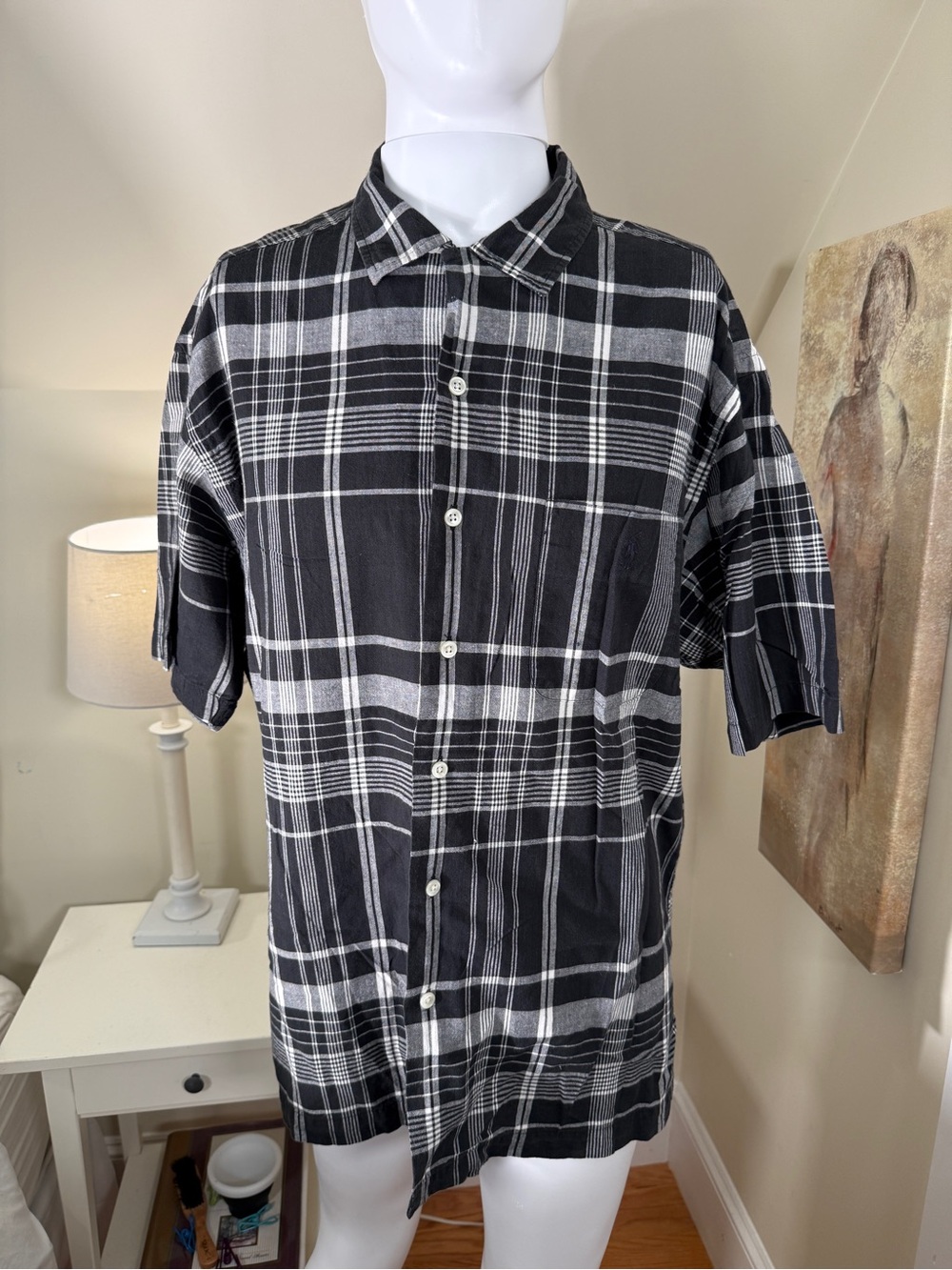 Polo Ralph Lauren Caldwell Plaid Shirt Black White 100% Cotton Men’s L
